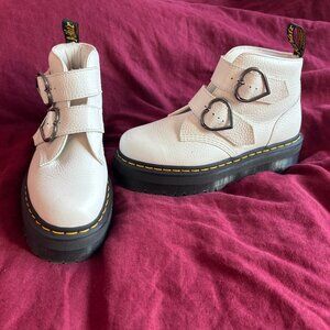 Devon Heart Leather Platform Boots in White